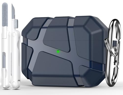 R-fun Silikonhülle Kompatibel mit AirPods Pro 2 Hülle,Stoßfeste Schutzhülle,Kompatibel mit AirPods Pro 2 Generation,mit Hartschalendesign & Kratzschutz,Front LED Sichtbar mit Karabiner(Blau)