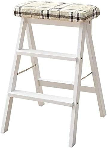 XXLNBJKA Escabeau Pliant en Bois Massif, 3 marches, échelle de Rangement Multicouche, Double Usage, Blanc