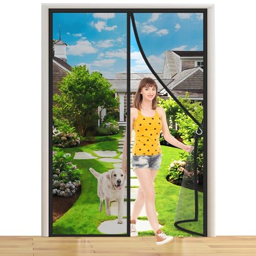 Magnet Fliegengitter Tür 200x200cm Fliegenschutz Magentvorhang Fliegenvorhang Magnet Balkontür mit Klettband Magnete Automatisch schließen Luft Kann Frei Strömen für Terrassentür Schwarz