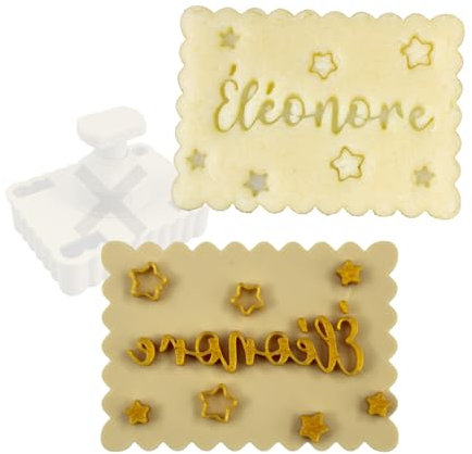 Emporte-pièce à poussoir pour biscuits – PivoFix® personnalisable avec plaques interchangeables – Fabriqué en France (Plaque seule – Prénom étoilé)