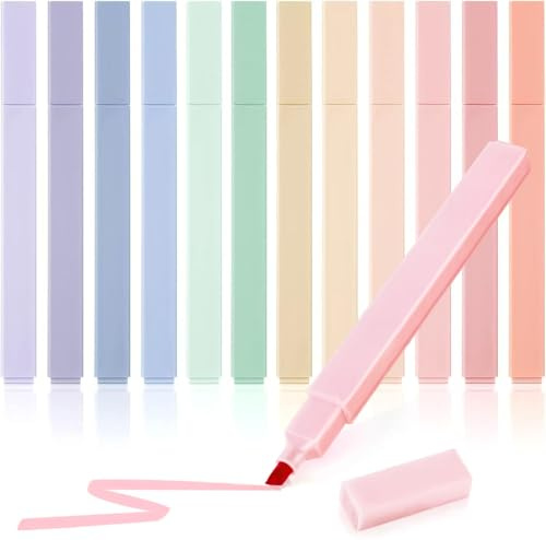 Doukesh Pastel Highlighter, 12 Pcs Highlighters Assorted Colors Chisel Tip | No Bleed Quick Dry, Aesthetic Cute Highlighter for Bible, Notes, School Supplies