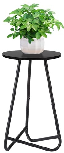 HDANI Support Rond en Métal pour Plantes de 50 cm,Petit Aupport pour Fleurs,étagère en Bois pour Plantes, étagère Moderne pour Plantes d'intérieur pour Salon,Balcon et Bureau,Noir