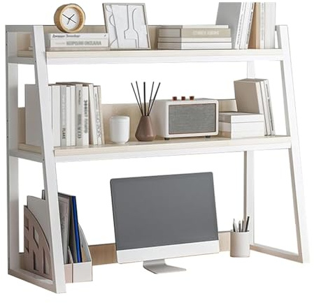Taifuan Dorm Desk Hutch,Ladder Desktop Bookshelf,2-Tier Computer Bookcase,Desk Hutch Top Only, Organizer Shelf,Multipurpose Display Rack(White,30x13x35inch)