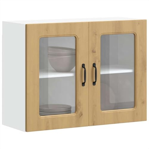 YuuSsea Küchen-Hängeschrank Kalmar, Artisan-Eiche Holzwerkstoff, 80x31x60 cm, Glasvitrine, langlebig, für Geschirr & Geräte