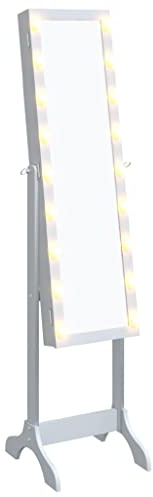 Tomostar Armoire à Bijoux LED, Armoire à Bijoux avec Miroir sur Pied Armoire de Rangement Cosmétiques blanc avec LED blanc 34x37x146 cm