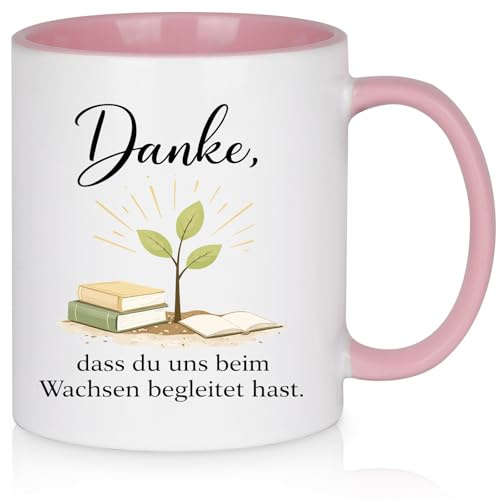Diztoud Tasse Erzieherin Geschenk, Abschiedsgeschenk Kindergarten, Kita Abschiedsgeschenk für Erzieher, Geschenk für Lehrerin und Tagesmutter, Danke Erzieherin Abschied, 325 ml Kaffeetasse, Rosa