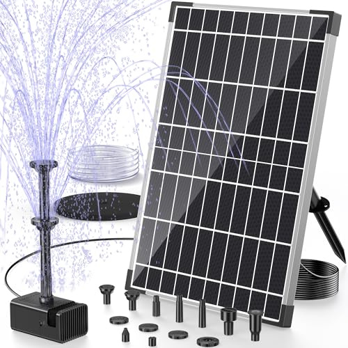 POPOSOAP Bomba solar para estanque, Solarbrunnen de 12W con batería de 4200 mAh, funcionamiento diurno y nocturno, Fuente decorativa para estanques de jardín, Montaje sencillo