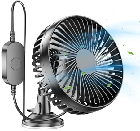 SUNOYA Ventilatore per auto con 12 V USB, girevole a 360°, velocità regolabili per Van SUV, RV, Barca, Mini ventilatore portatile