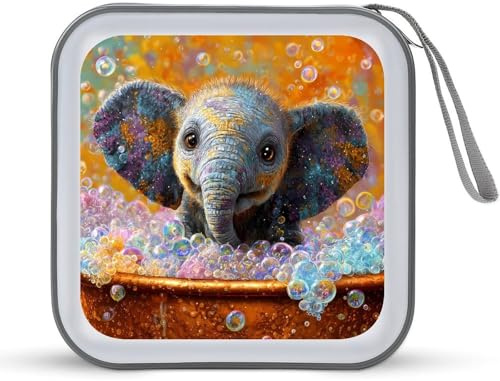 Elephant In Bathtub Portable CD Case Holder 40 Capacity Travel DVD Wallet Hard Plastic Zipper Storage for Car Home Travel
