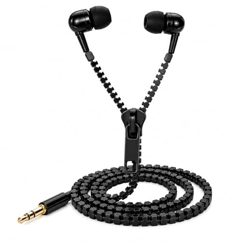 Peak Power - Auricolari con cerniera e cavo anti-groviglio, cuffie stereo in-ear con jack da 3,5 mm placcato oro, compatibili con smartphone, tablet, laptop, lettori MP3 e dispositivi audio portatili