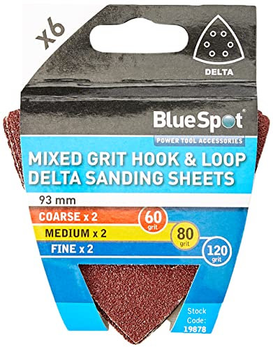 Blue Spot Tools 19878 6 Pack 93MM Mixed Grit Delta Sanding Sheets