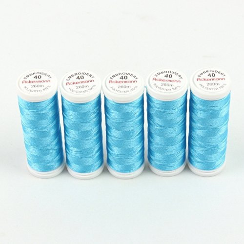 Ackermann® Embroidery (5X 260m) Maschinen STICKGARN, hochglänzendes und reißfestes Garn für die Näh- und Stickmaschine (2850 Dunkelhimmelblau 3)