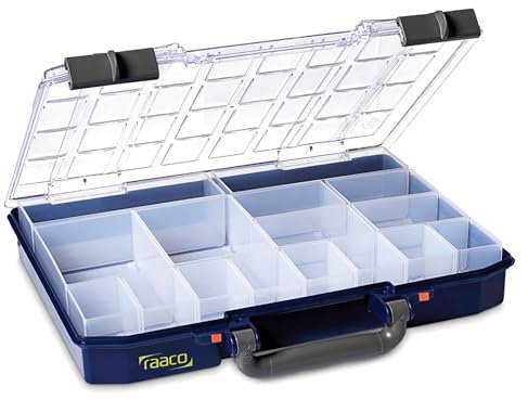 raaco CarryLite 55 4x8-16: Leicht Sortierbox für Werkstatt, mit 16 Einsätze für Kleinteile, Traglast 8 kg, Sichere Aufbewahrung, Transparenter Deckel, 27.8 x 33.7 x 5.7 cm
