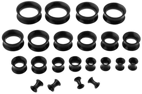 BOPREINA Dünn Silikon Tunnel Set 11 Paare 3-20mm Flesh Tunnel Ohr Plugs Double Flared Ohrpiercing Unisex Klassisch Punk Körperpiercing Schwarz