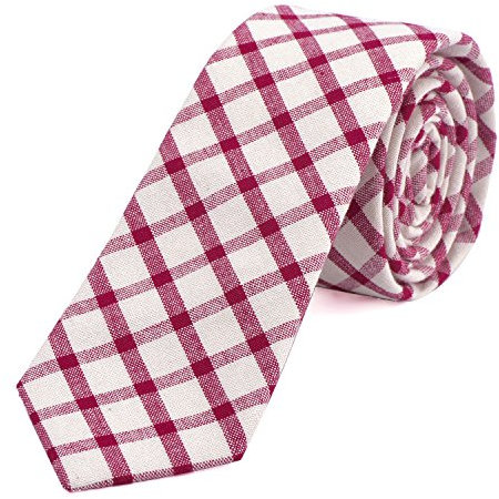 DonDon cravate homme cravate carreaux cravate écossaise pour hommes coton 6 cm - crème rouge