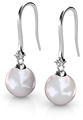 Nagel Jewellery Silber Ohrringe | Ohr-Schmuck Damen | mit Zirkonia Stein | 925 Sterling Silber | Vergoldet mit 18K Weißgold | Mit Perle