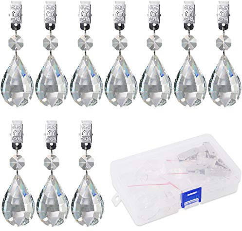 Swpeet Lot de 10 Poids de Nappe Marquise Avec Clips en Métal - En Verre Cristal - Prismes en Forme de Larme - Pour Tables de Pique-Nique