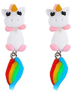 Miniblings Einhorn Ohrringe Ohrstecker Hänger Multifunktional LGBTQ+ Weiß | Ohrschmuck, sorgfältig in Berlin gefertigt, mit Regenbogen