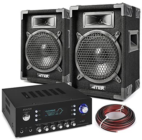 MAX MAX8PAIR 400W 8 Passive PA Speakers with Amplifier Kit - Complete Sound System for DJs, Parties, Events - High-Power Performance, Clear Audio, Easy Setup - Ideal for Indoor & Outdoor Use