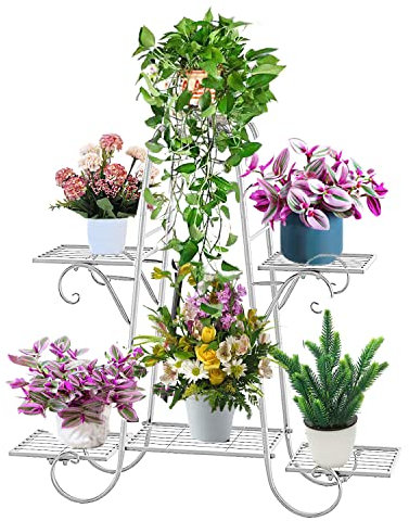 CarolynDesign Supporto per piante a 6 ripiani per interni ed esterni, mensola per vasi di fiori per piante multipiante, supporto per piante in metallo nero