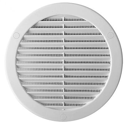 200 mm / 8 in White Round Air Vent Grille Duct Cover with Fly Screen, Flange and Screw Caps