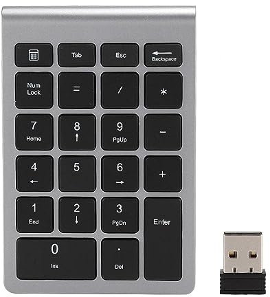 Agatige Pavé Numérique sans Fil Portable 2,4G avec Récepteur USB, Mini Clavier Numérique à 22 Touches pour Ordinateur de Bureau Ordinateur Portable Entrée de Données de Raccourci PC (Grise)