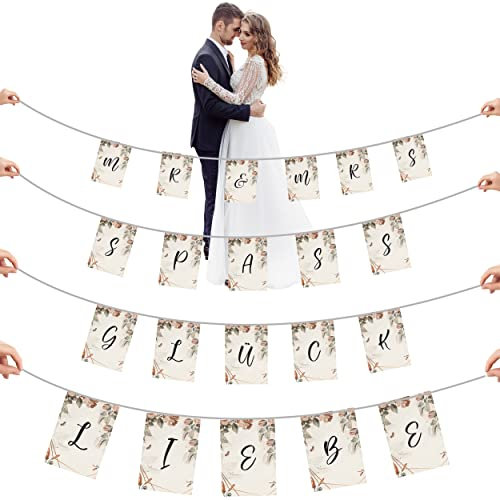 Girlande Hochzeit zum schneiden Just Married inkl. Schlaufe perfektes Hochzeitsgeschenk zum durchschreiten des Brautpaares Herz Hochzeitsspiel Braut & Bräutigam Deutsch oder Türkisch