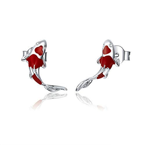 YO-HAPPY Koi Rot Ohrstecker 925 Sterling Silber Fisch Ohrstecker Schmuck Geschenk für Mädchen