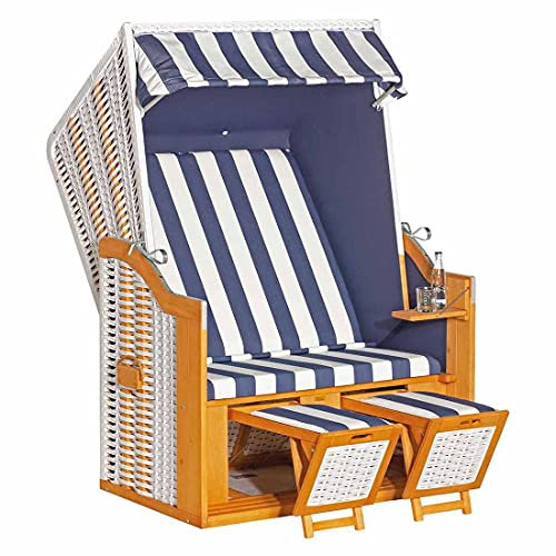 OUTLIV. Cliff Strandkorb aus Pinie/Geflecht Weiß/Blau, Strandstuhl Daybed Sonnenliege, für entspannte Stunden in Ihrem Garten