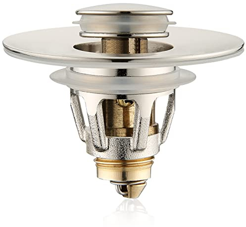 Universal Bathroom Sink Stopper - Bounce Wash Basin Drain Filter, Brushed Nickel Pop Up Drain Stopper, Bullet Core Push Type Sink Stopper, Sink Drain Plug with Anti-Clogging Strainer, for 1.1-1.5 inch