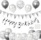 BEKOIUP Luftballons Geburtstag Dekoration Set, Weiß Silber Geburtstagsdeko Happy Birthday deko Banner Party Deko Geburtstag Set mit Silber Luftballons Konfetti Ballons Dreiecksflaggen Girlanden