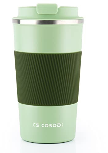 CS COSDDI Travel Mugs, Insulated Coffee Cup with Leakproof Lid - Reusable Coffee Cups Travel - Car Coffee Cup - Stainless Steel Coffee Mug for Hot and Cold Water and Tea (Olive Green, 510 ml)