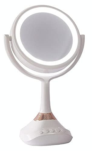 Melko Kosmetikspiegel Bluetoothlautsprecher Schminkspiegel LED Beleuchtung Makeup Spiegel 5-Fach Vergrößerung 32 x 19,5 x 11,5 cm Rasierspiegel Vergrößerungsspiegel