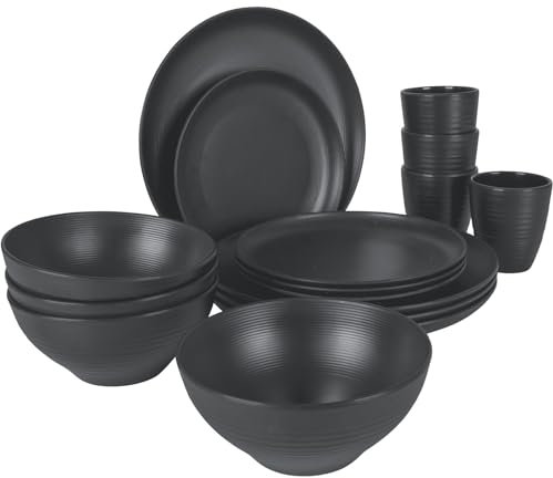 Bo-Camp Melamin Campinggeschirr Set Orville Reise Essgeschirr Teller Becher 16tlg anthrazit