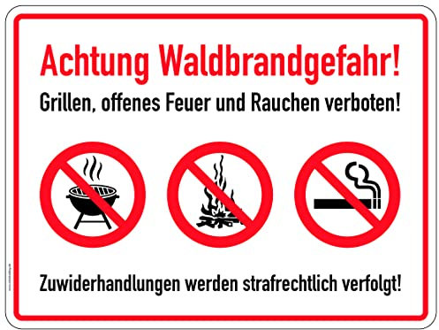 Aufkleber Warnung Hinweistafel Achtung Waldbrandgefahr! Verbot Schild Folie selbstklebend | Größe wählbar Made in Germany, Größe: 40x30 cm