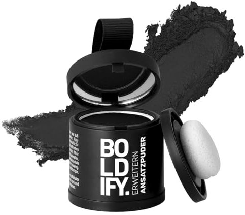 BOLDIFY Ansatzpuder Großpackung - Haar Concealer zur Haarverdichtung für Frauen und Männer, Grauabdeckung für 48h, wasserfestes Haar Make-up zum Ansatz kaschieren (Schwarz)