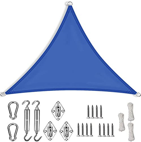 Dreieck Rechtwinklig Sonnenschutz Plane 9.2x9.2x9.2m Sonnenschutz aus reißfestem HDPE-Kunststoff sonnensegel Befestigung mit Edelstahl Befestigungs Kit für Pergola Beschattung Terrasse, Dunkelblau