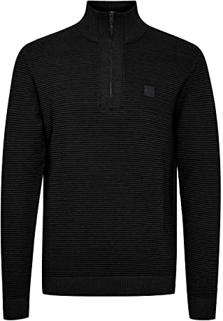 !Solid SDValencia Herren Strickpullover Troyer Feinstrick Pullover mit Stehkragen und Reißverschluss, Größe:XL, Farbe:Black (194007)