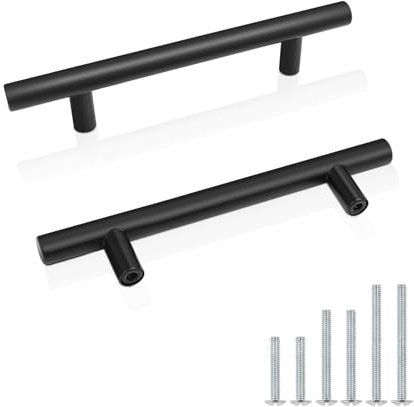 Probrico Black Kitchen Cupboard Handles, 4 Inch (102mm) Hole Centers Black Cabinet Handles, Matte T Bar Door Handles, 5 Pack