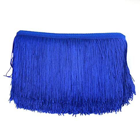 10cm x 10m Fransenborte Fransenbordüre Fransenband Dekoband Tanzfransen Schnittfranse Seide Quaste Fransen-Borten Bänder zum Nähen,DIY Basteln,Kleidung Dessous Kostüme Vorhänge Dekoration,Königsblau