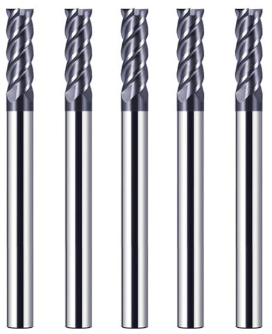 CREEYA 5 Stücke Hartmetall Schaftfräser 4mm, 4 Zähne/4 Schneiden CNC Fräser, HRC 55, AlTiN Schwarz Beschichtung, VHM Fräser CNC 4mm Für Stahl Metall Holz Acryl Kunststoff(4mm)
