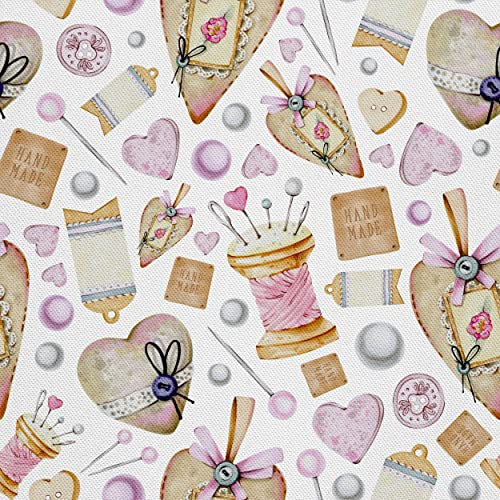 HEKO PANELS Stoff Oxford Wasserdichte Meterware Canvas-Stoff Polyester Stoff Zum Nähen Nähstoffe Möbelstoffe Dekostoffe Handwerken Wasserabweisend Blickdicht Herzen Retro 1 Meter 155 x 100 cm