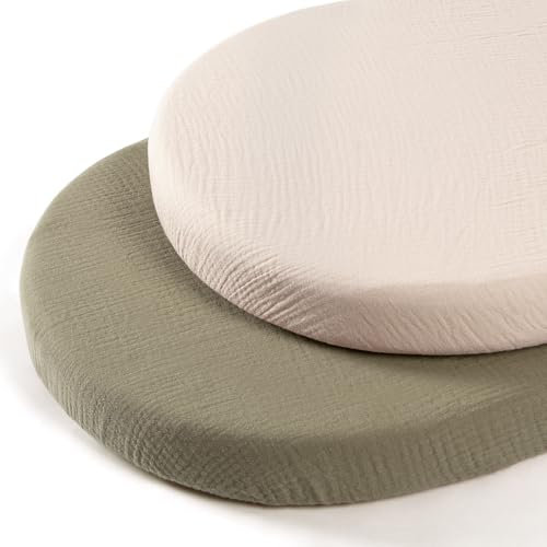lulumoon Baby Musselin Stubenwagen-Bettlaken: Baumwolle Stubenwagen Bettlaken neutral für Jungen und Mädchen - Spannbettlaken für ovales Rechteck oder Sanduhr
