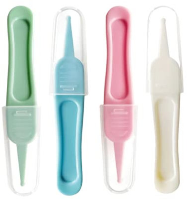 Pinces à Épiler, 4 Pcs Pinces à Epiler pour Bébé, Pinces de Nettoyage du Nez, Bébé Nez Pinces, Pince à Épiler Plastique à Tête Ronde, pour Nettoyage Nasal