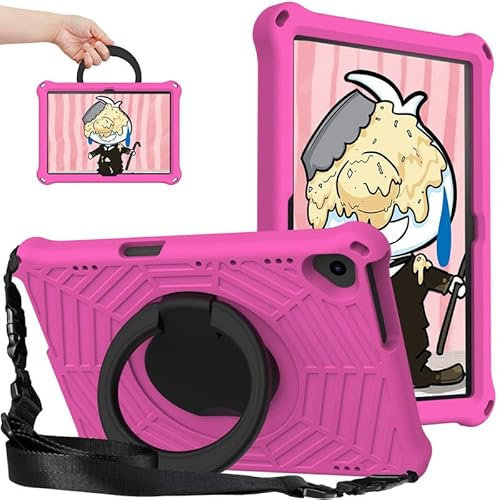 For Lenovo Tab M10 (1st Gen) Kids Case 10.1-Inch, Spider Web Pattern EVA Foam, with Ring Handle Stand & Shoulder Strap Tablet Case For Lenovo TB-X505F/TB-X605F, Rose
