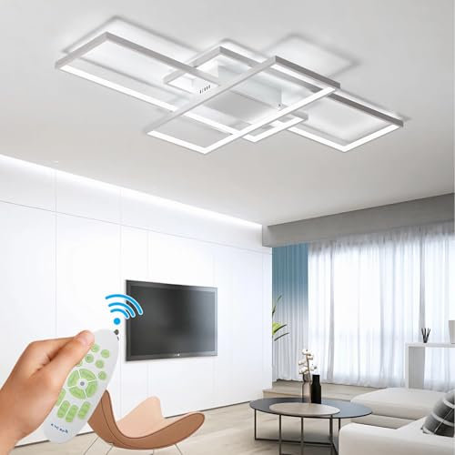 WHLL Deckenlampe Wohnzimmer, Weiß 105cm LED Moderne wohnzimmerlampe 3000K-6000K Dimmbar Deckenleuchte mit Fernbedienung Schlafzimmer Lampe Aluminium Acryl Decke Close-to-ceiling Lights
