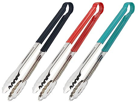 Relaxdays Pince à Barbecue, Lot de 3, Acier Inoxydable, Manche antidérapant, 40 cm de Long, Cuisine, grillades, coloré