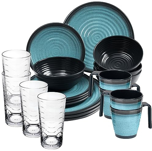 Service table mélamine 20 Aspect faïence élégant Bleu 260ml Transparent 4
