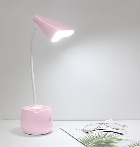 LAMPE DE BUREAU EN LED RECHARGEABLE, PORTE STYLO ET SUPPORT TELEPHONE, BOUTON CONTROLE TACTILE AVEC 3 MODES, LAMPE FLEXIBLE 360° (ROSE)