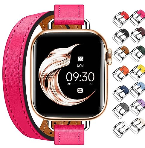 Juntan Doppio cinturino in pelle, compatibile con Apple Watch, 38 mm, 40 mm, 41 mm, 42 mm, 44 mm, 45 mm, sottile, in pelle, ricambio per iWatch SE Serie 10, 9, 8, 7, 6, 5, 4, 3, 2, 1, 38mm/40mm/41mm